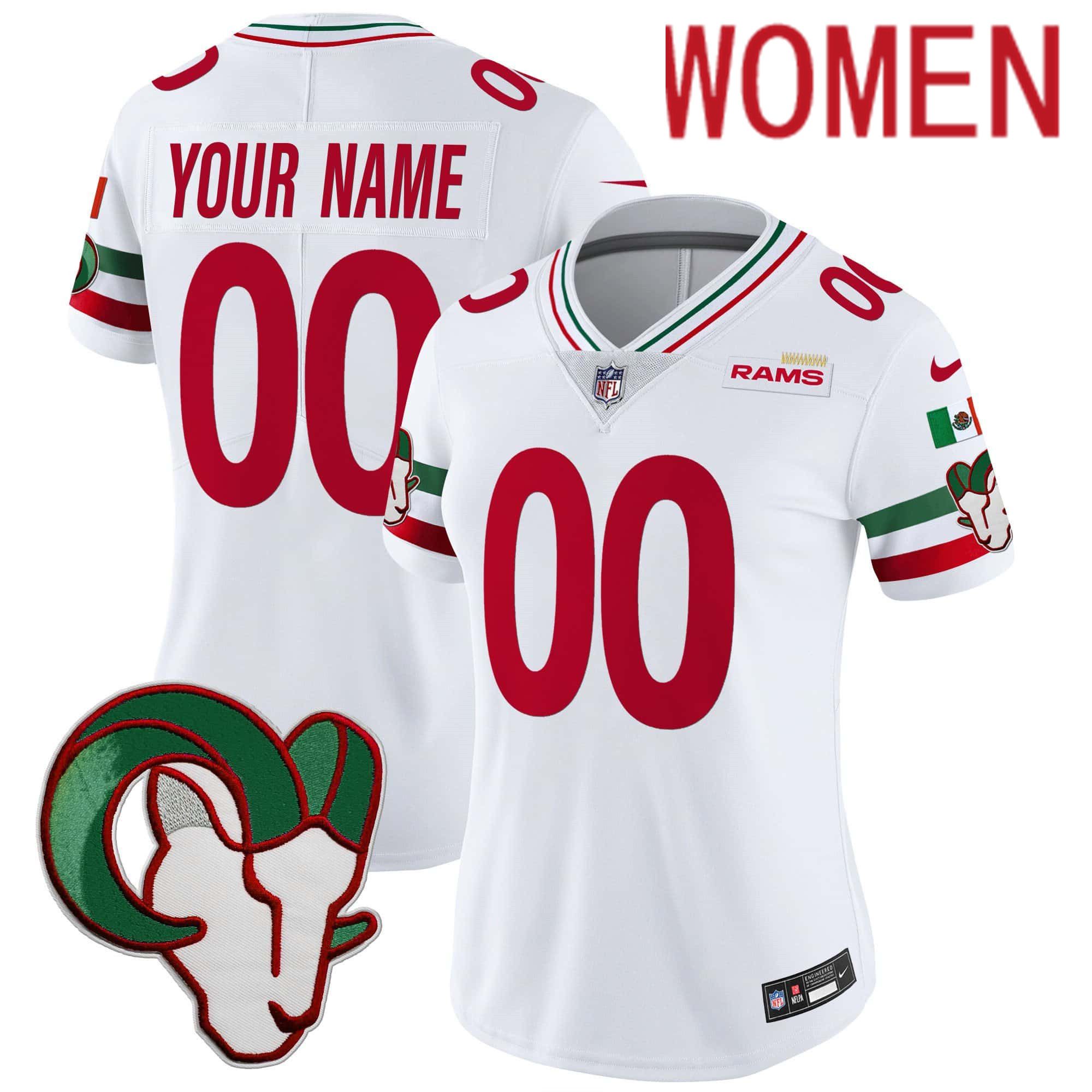 Women Los Angeles Rams White 2024 Nike Mexico Vapor Limited Custom NFL Jersey